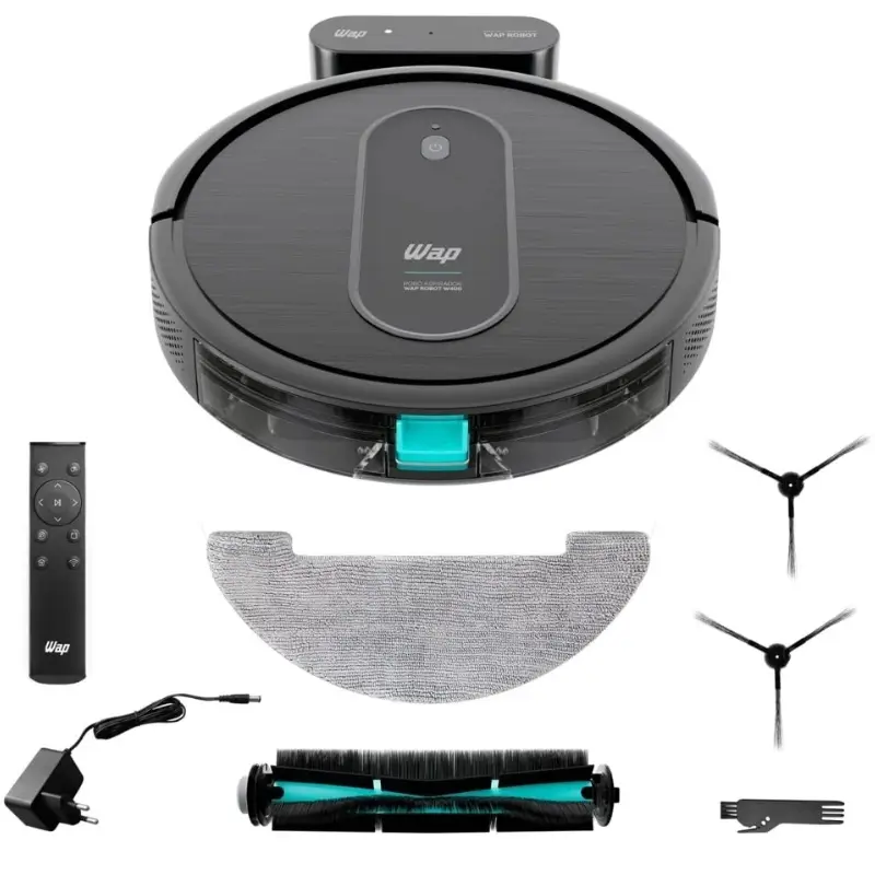 Robô aspirador de pó WAP Robot W400 na cor preta, com mapeamento a laser.