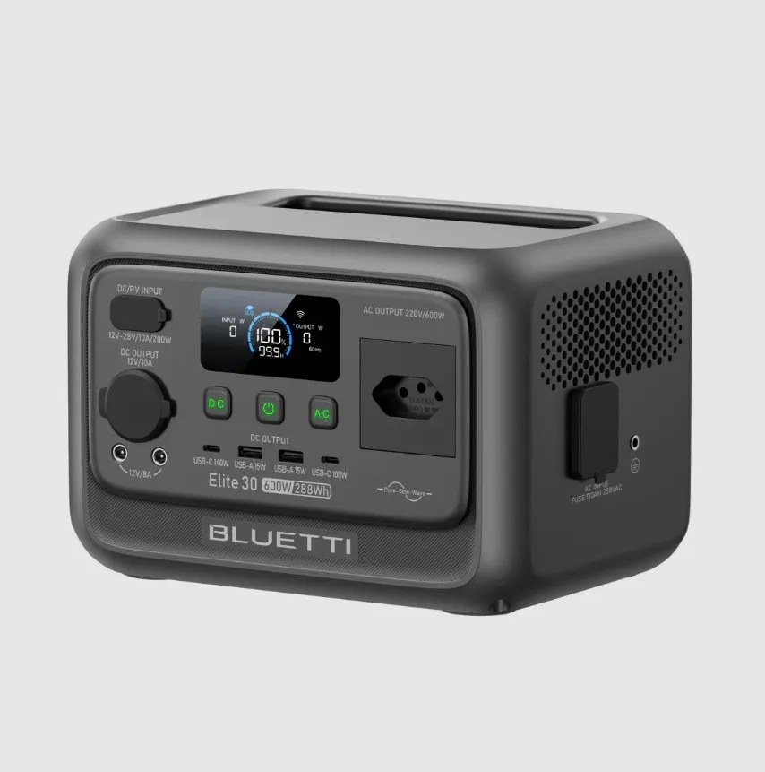 Estação de energia portátil Bluetti Elite 30 V2, gerador solar de 600W com bateria LiFePO4 e display digital.